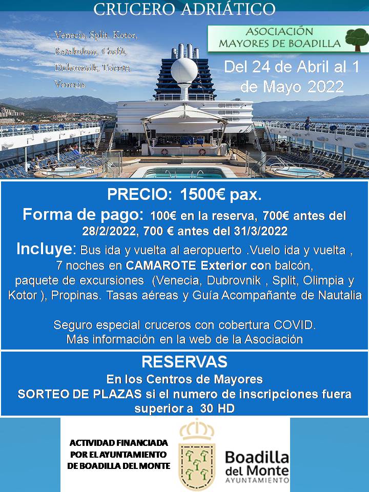 AMPLIADO PLAZO INSCRIPCIN
CRUCERO POR EL ADRITICO (24 DE ABRIL AL 1 MAYO DE 2022)